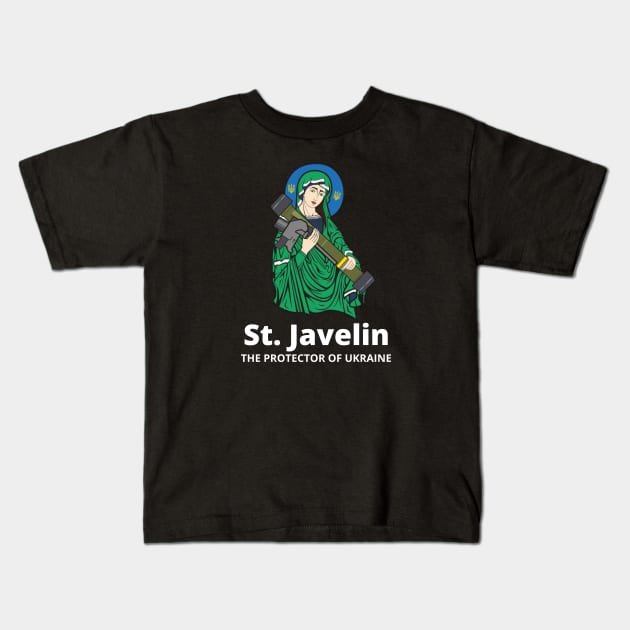 Saint Javelin The Protector of Ukraine Ukrainian Flag Kids T-Shirt by BestCatty 